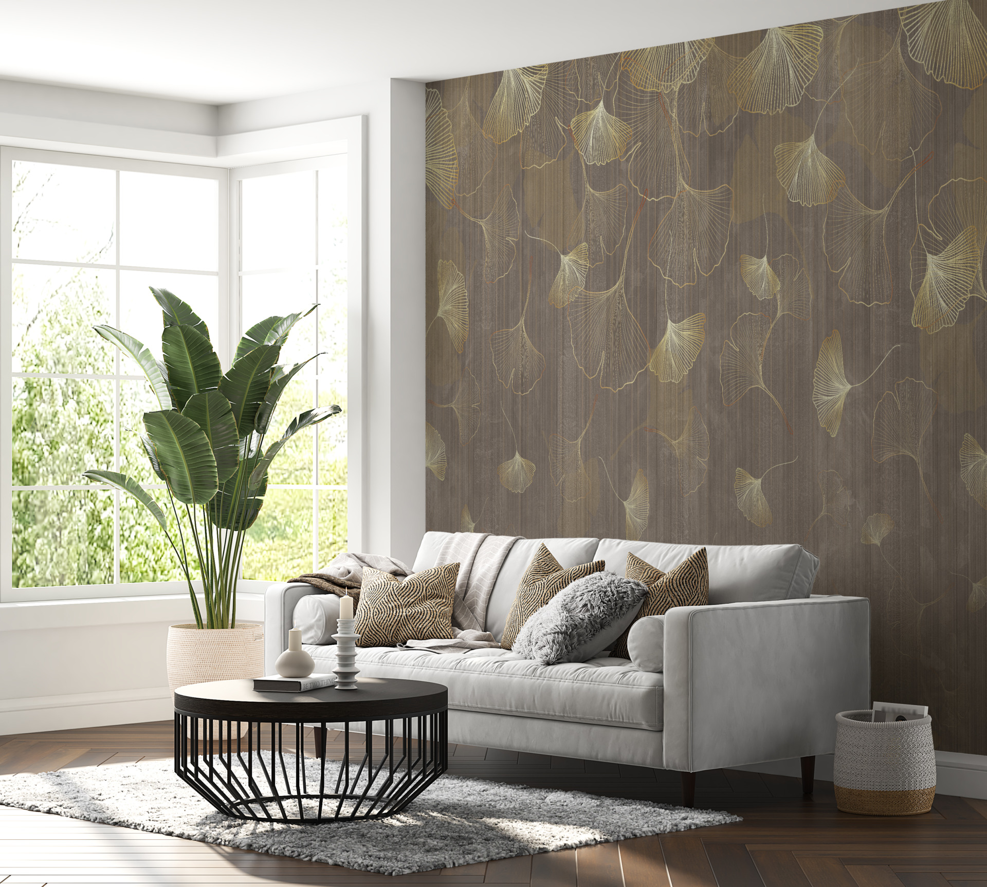 Photomural Regen aus goldenen Blättern