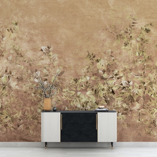 Tapete Petite Leaves in warmen Brauntönen