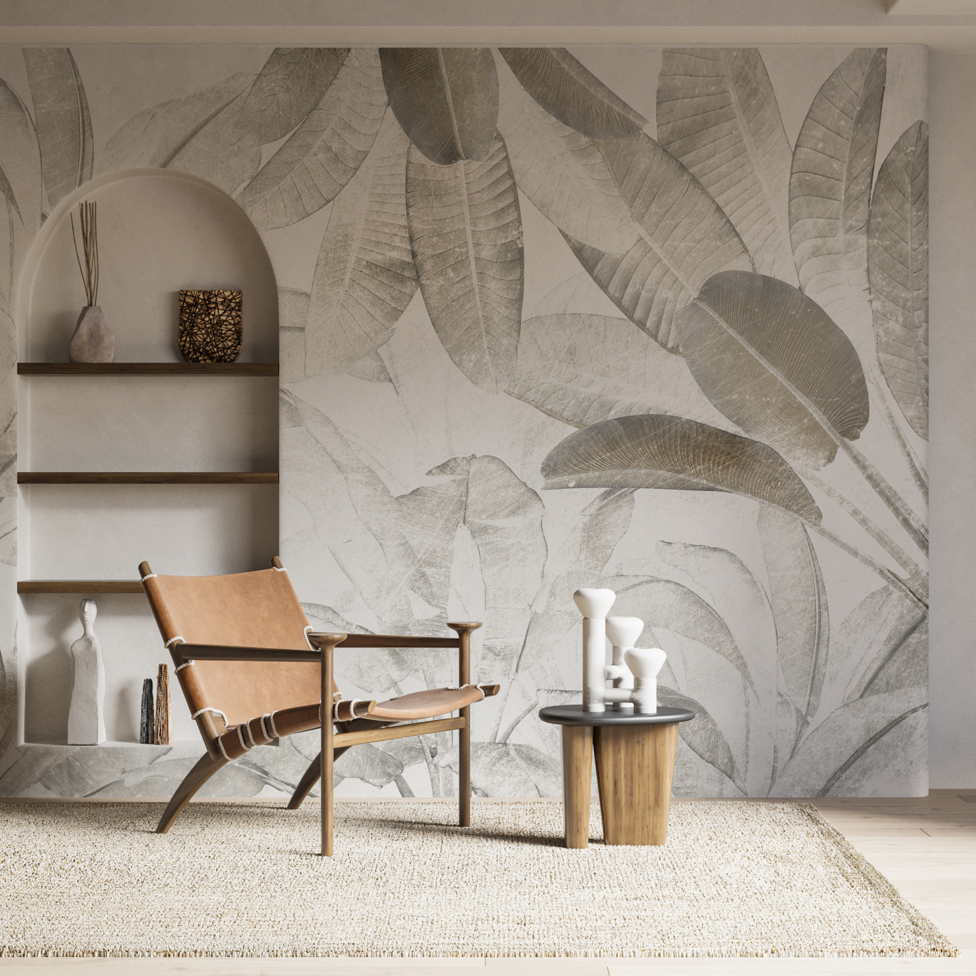 Fototapete Large Leaves Behind the Fog