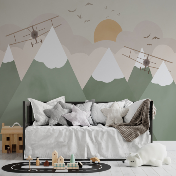 Fototapete Zwei Flugzeuge über den Bergen