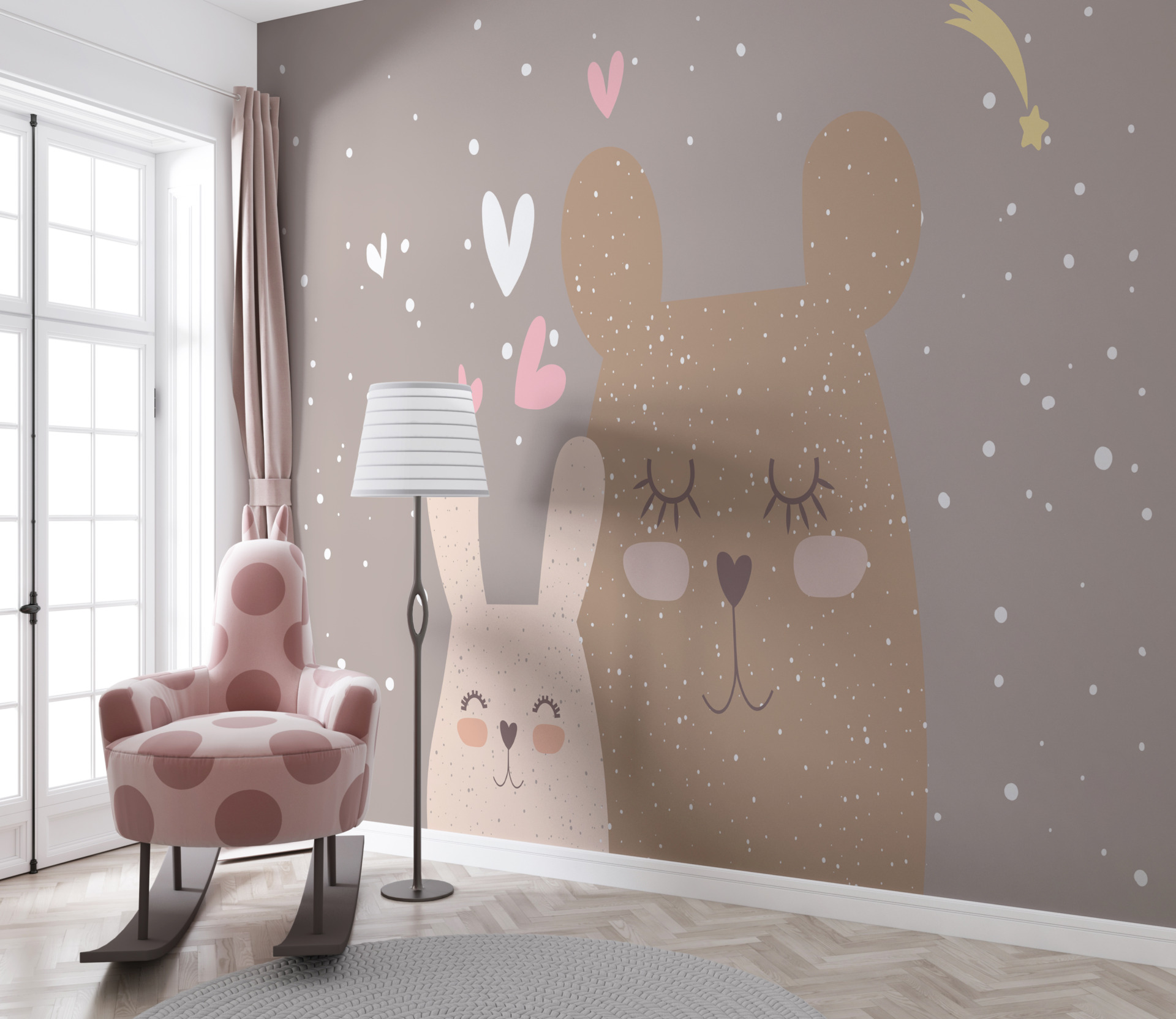 Wandgemälde mit zwei schlafenden Hasen