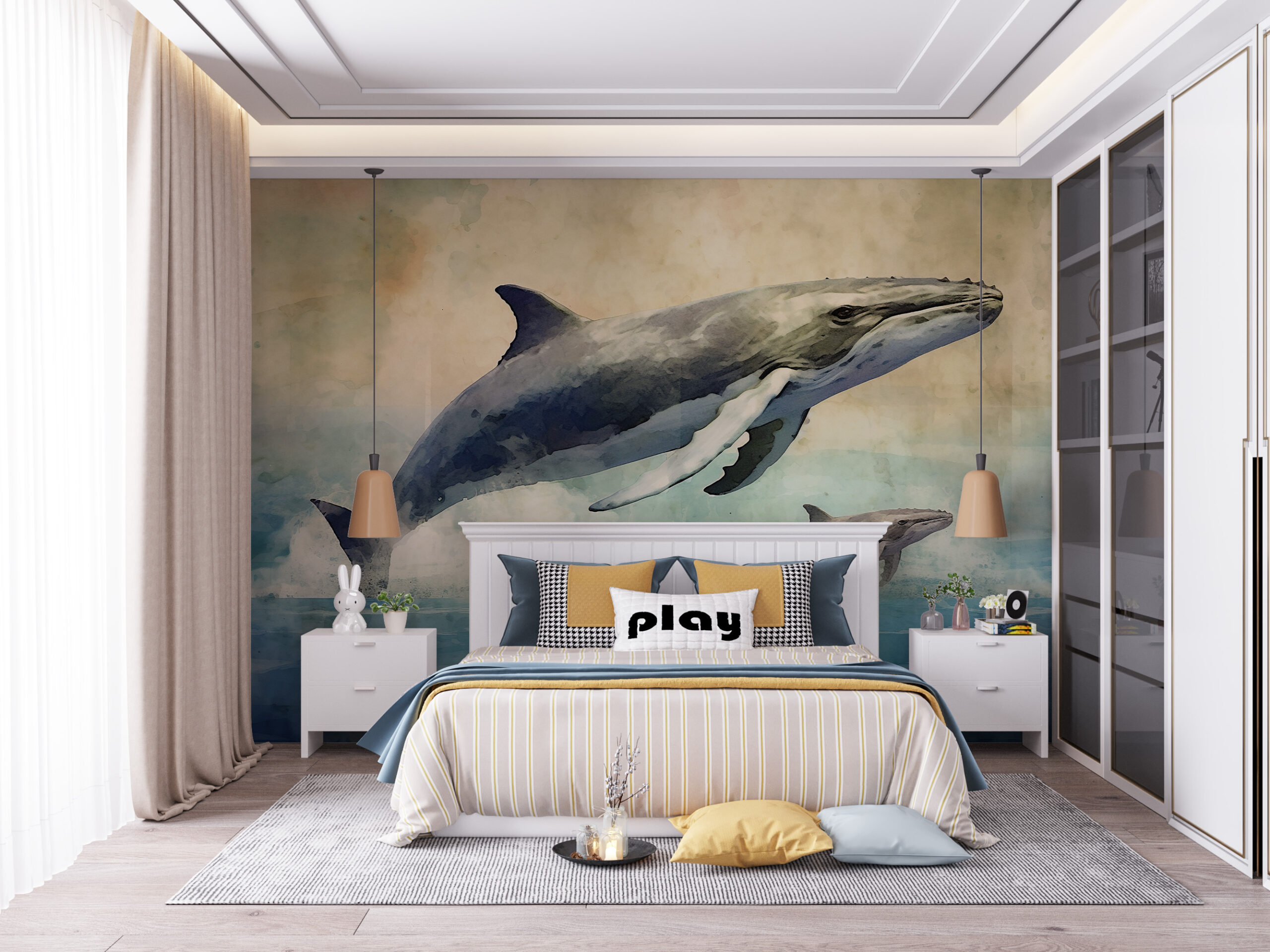 Wandgemälde von zwei Walen