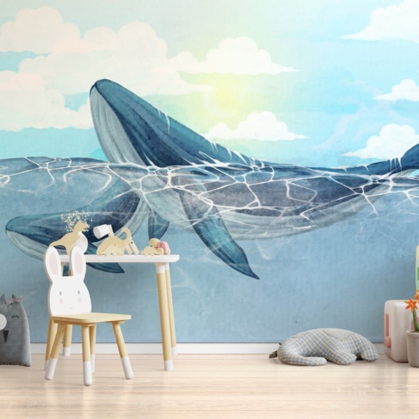 Fototapete Zwei Wale für Baby