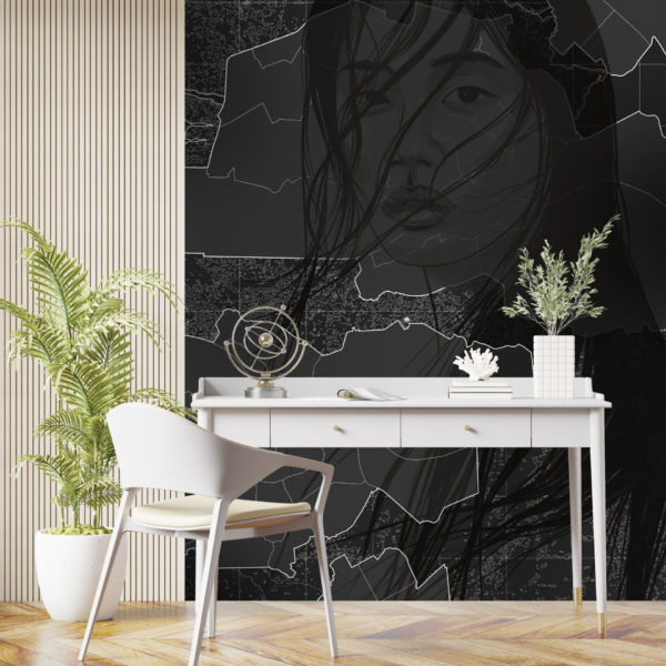 Wandgemälde Mädchen in Schwarz