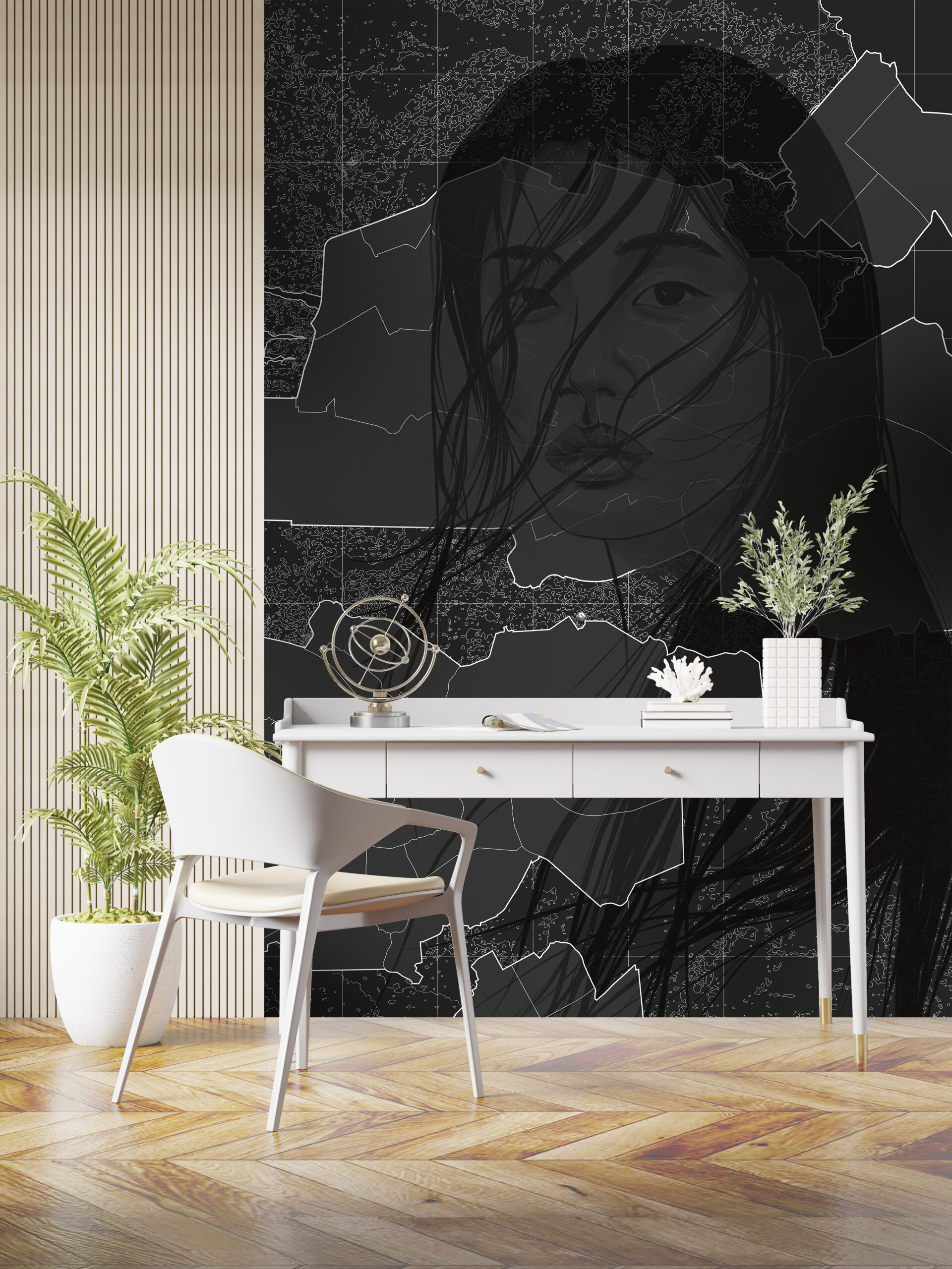Wandgemälde Mädchen in Schwarz