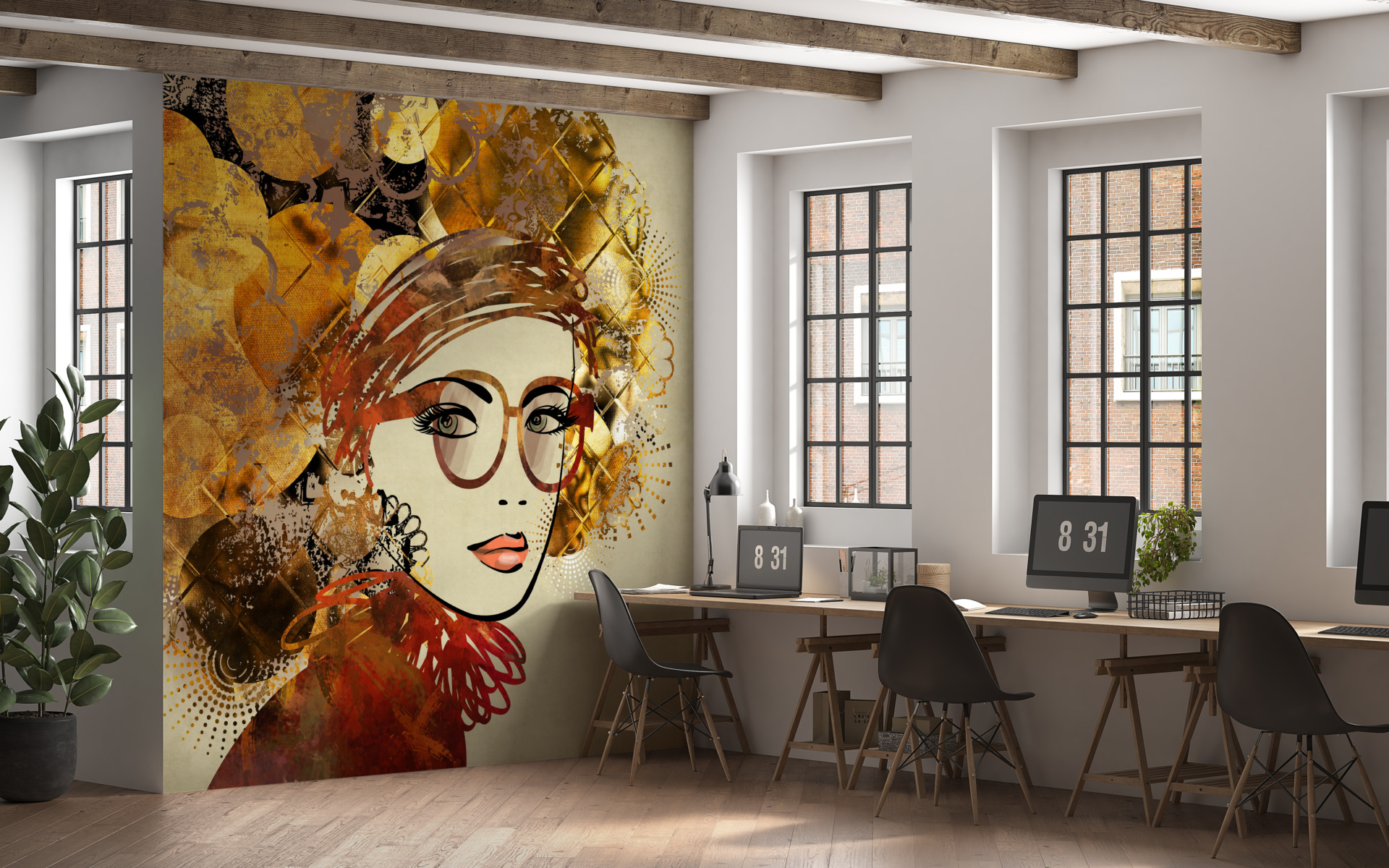 Wandgemälde Mädchen mit großer Brille