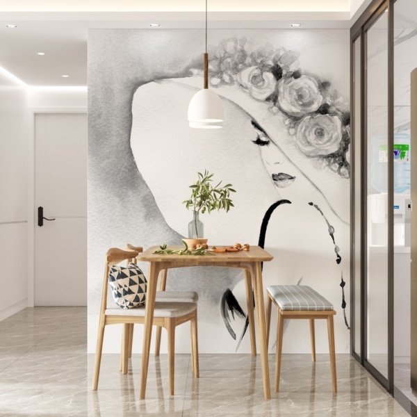 Wandgemälde Mädchen mit großem Hut