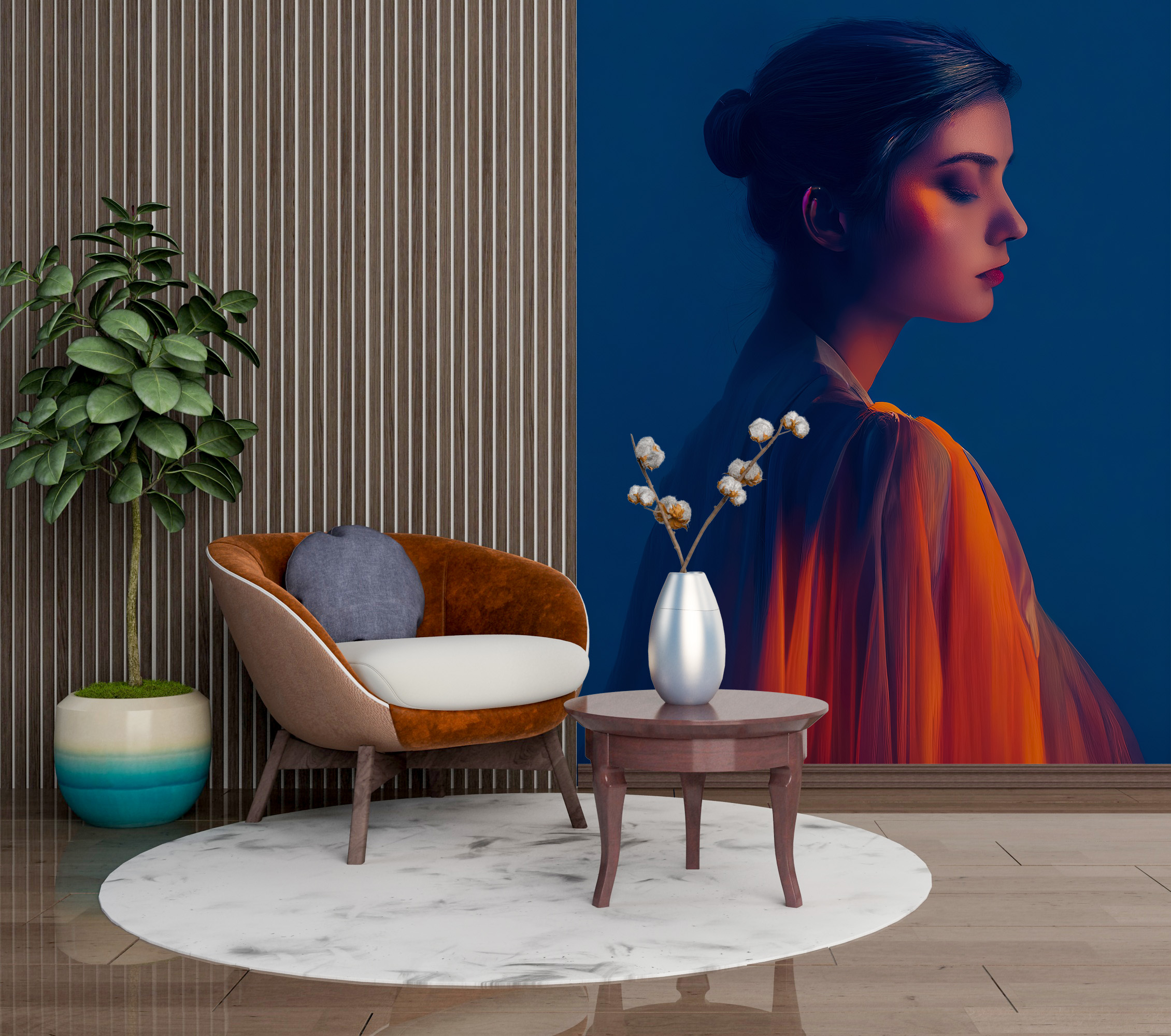 Wandgemälde eines Mädchens mit geschlossenen Augen