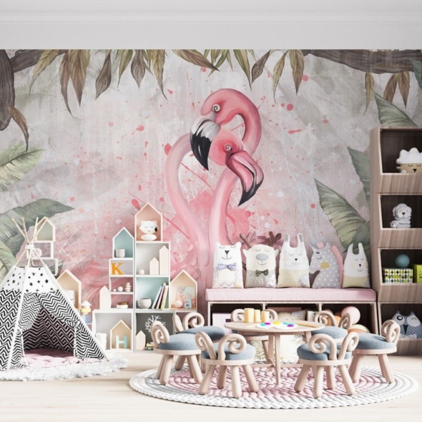 Fototapete Flamingos in einer Umarmung