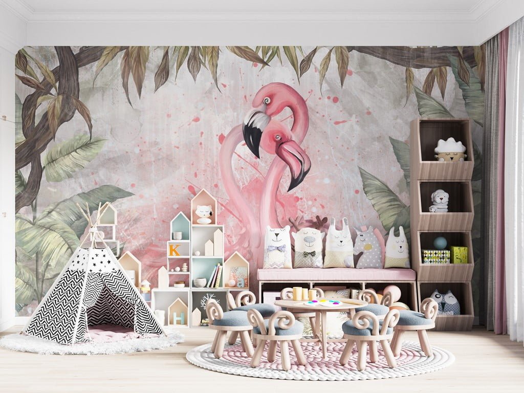 Fototapete Flamingos in einer Umarmung