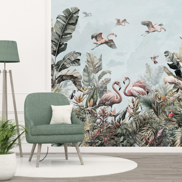 Wandbild Flamingos in den Tropen