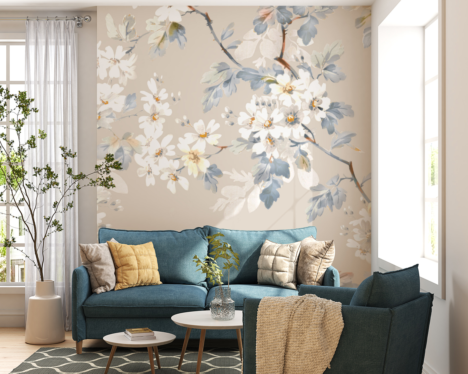 Fototapete Weiße Blume Zweig