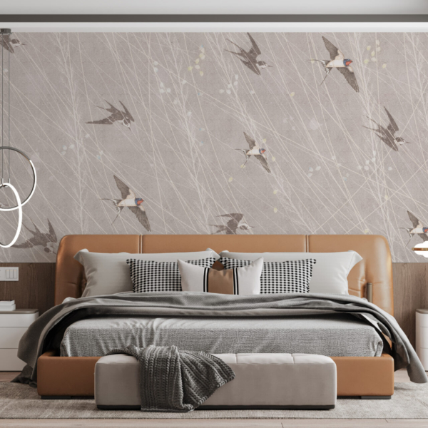 Wandgemälde mit Schwalben im Flug