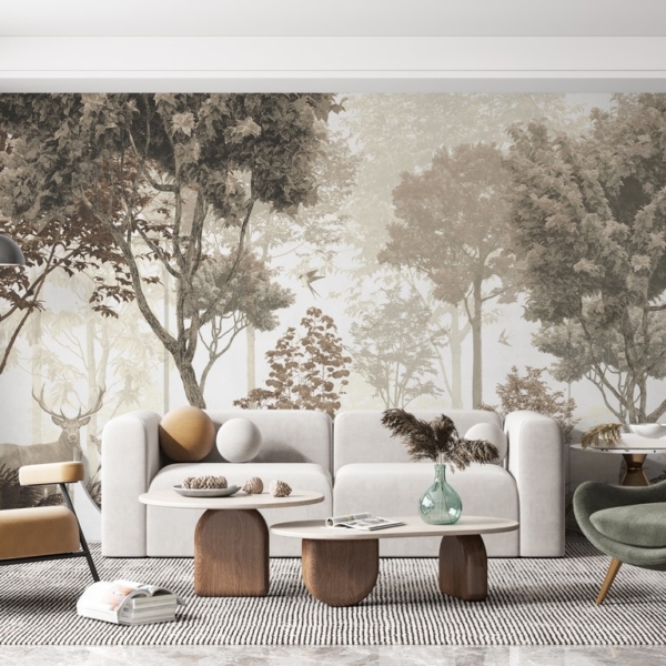 Wandmalerei Hirsch im dunklen Wald