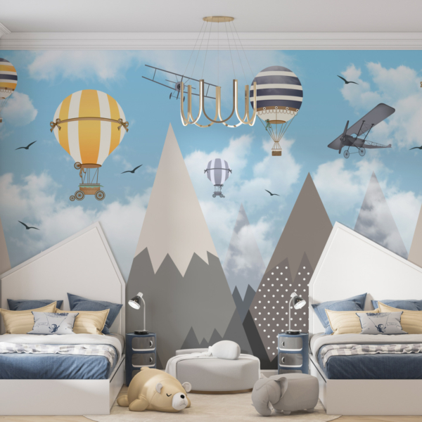 Fototapete Bunte Luftballons über den Bergen