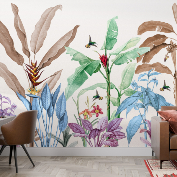 Fototapete mit bunten tropischen Blättern