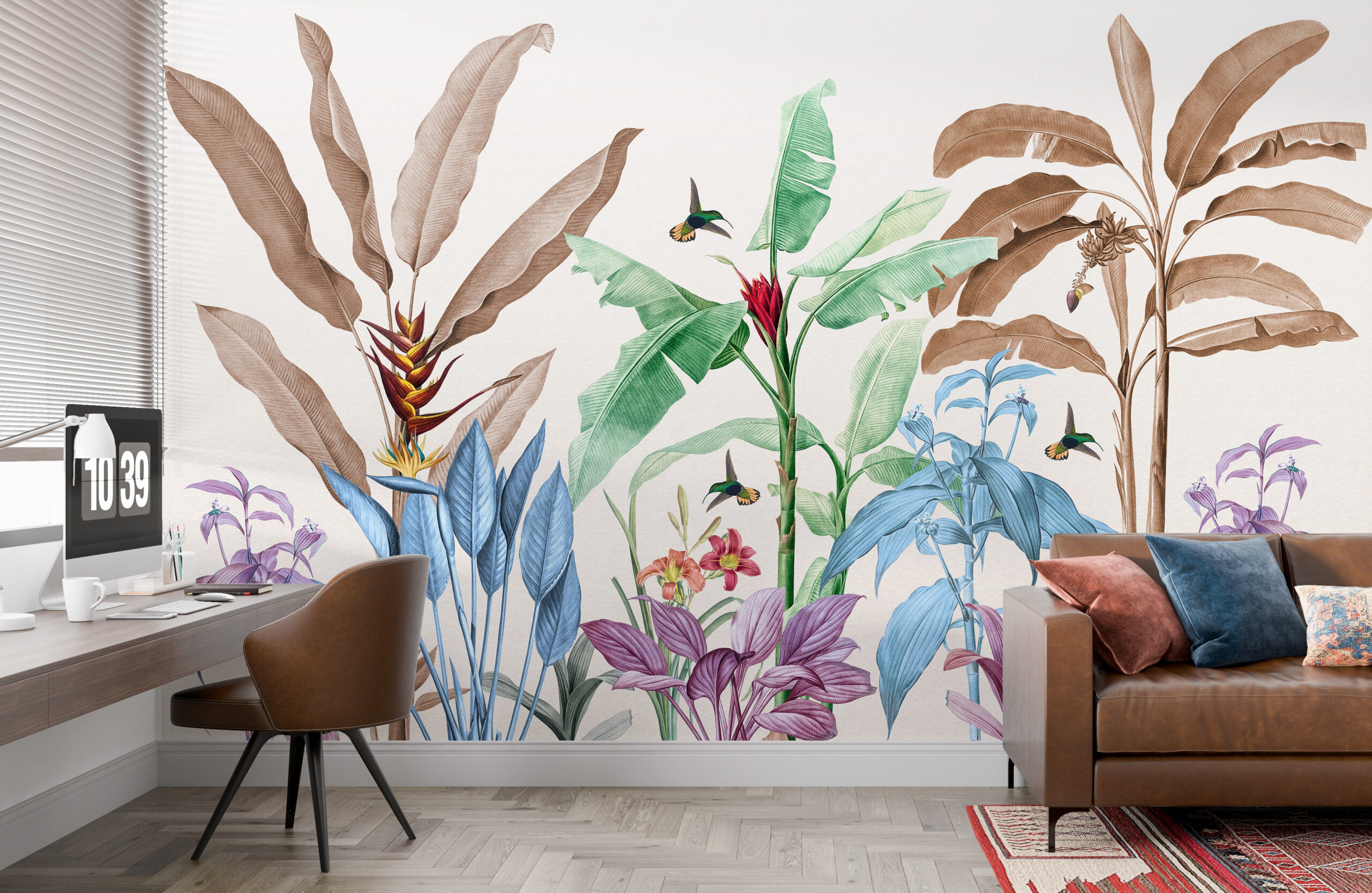 Fototapete mit bunten tropischen Blättern