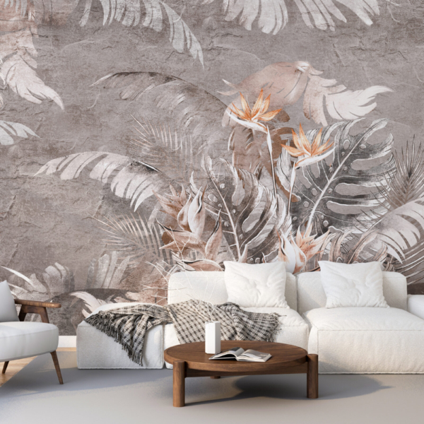 Fototapete Strelitzia Blume in grau