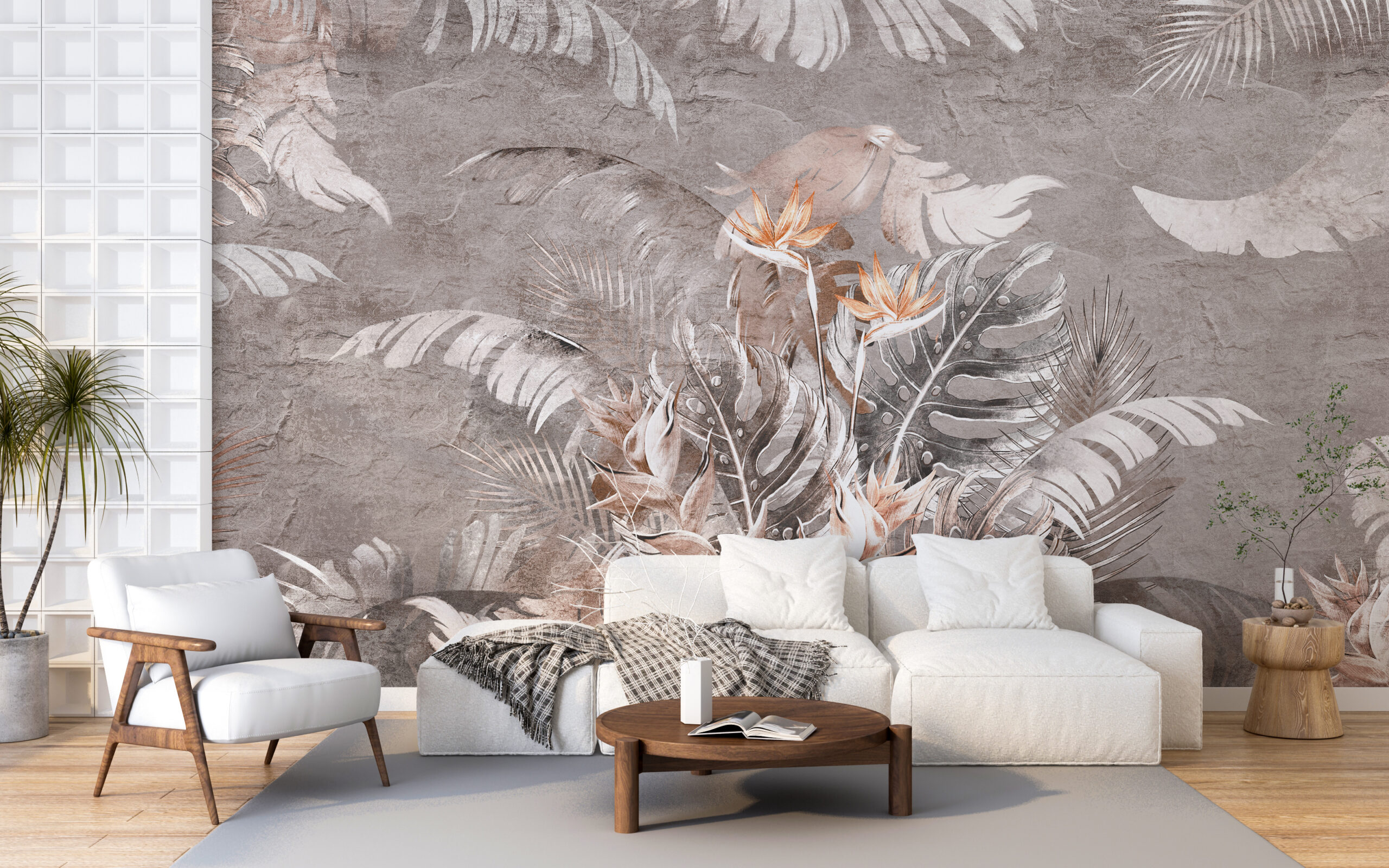 Fototapete Strelitzia Blume in grau