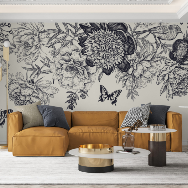 Fototapete Blumen und Schmetterlinge