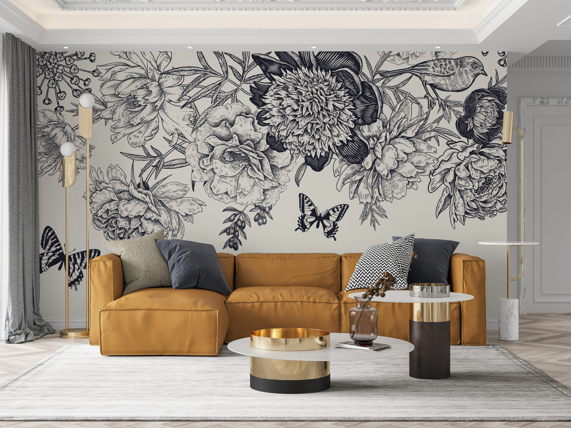 Fototapete Blumen und Schmetterlinge