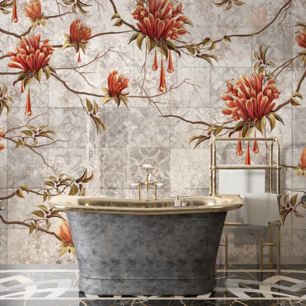 Fototapete eines blühenden Baumes auf Kacheln