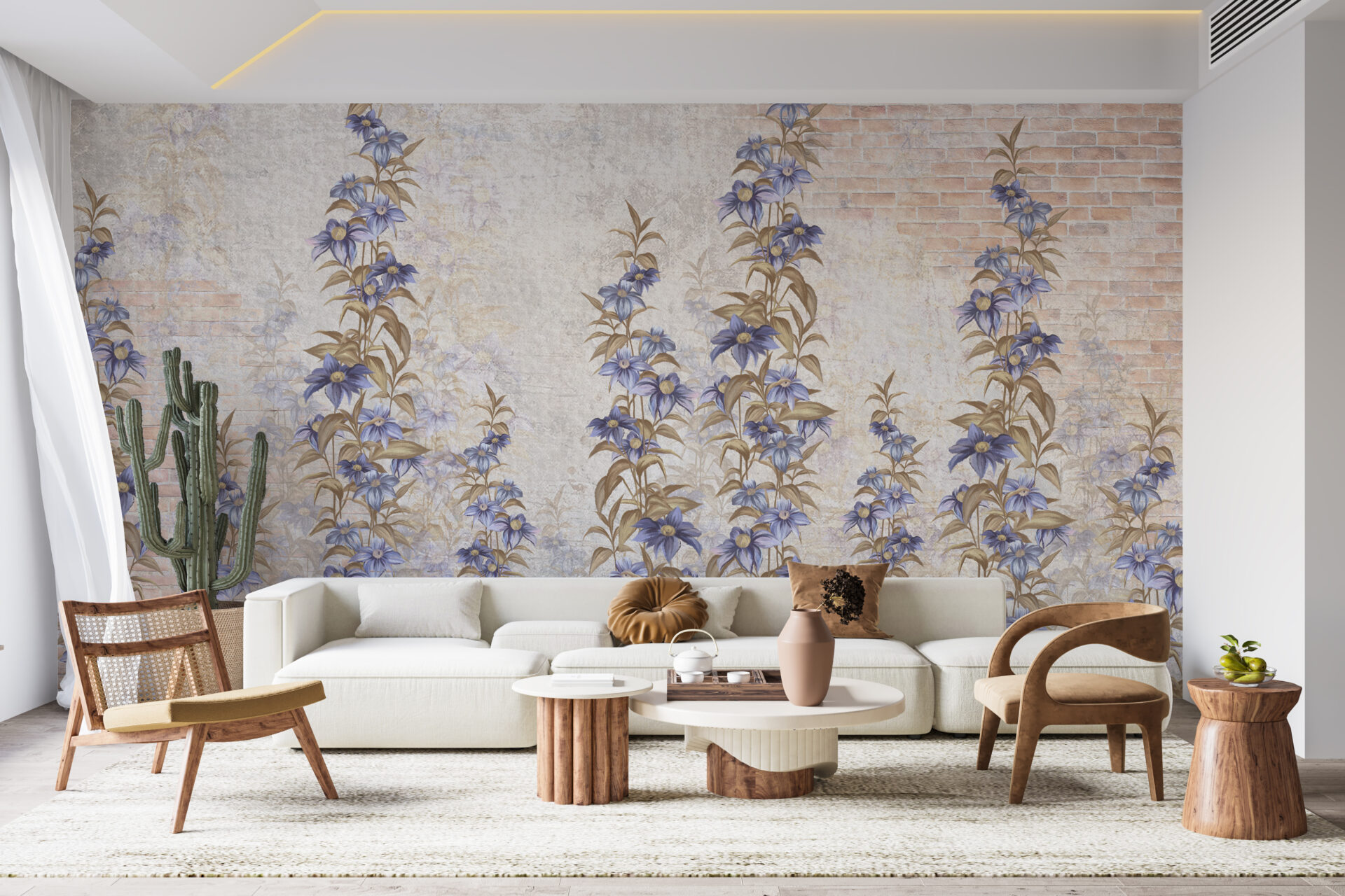 Fototapete Blühende Weinrebe an der Wand