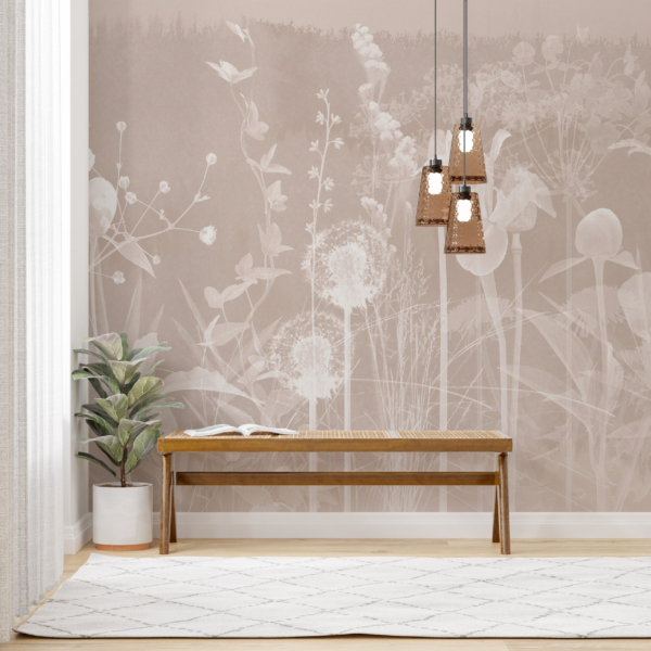 Wandmalerei Wiese in Negativ