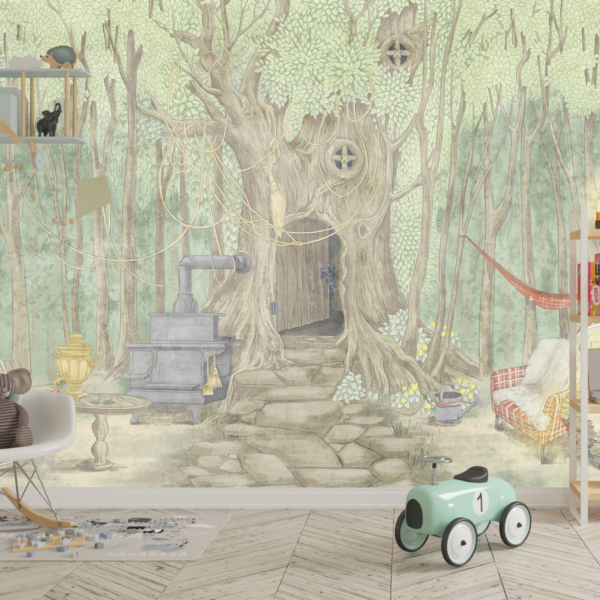 Kinder-Waldhaus-Wandbild