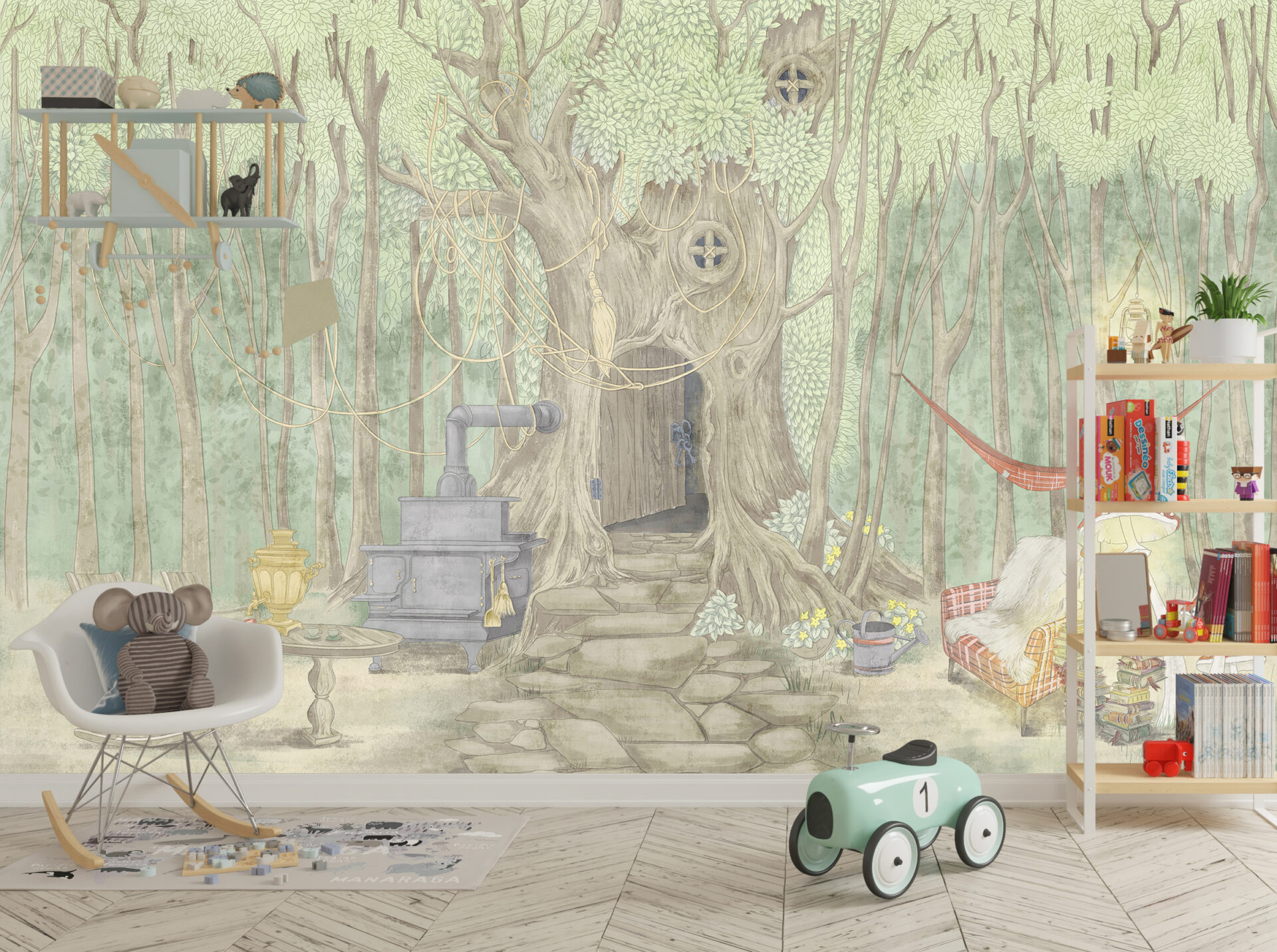 Kinder-Waldhaus-Wandbild