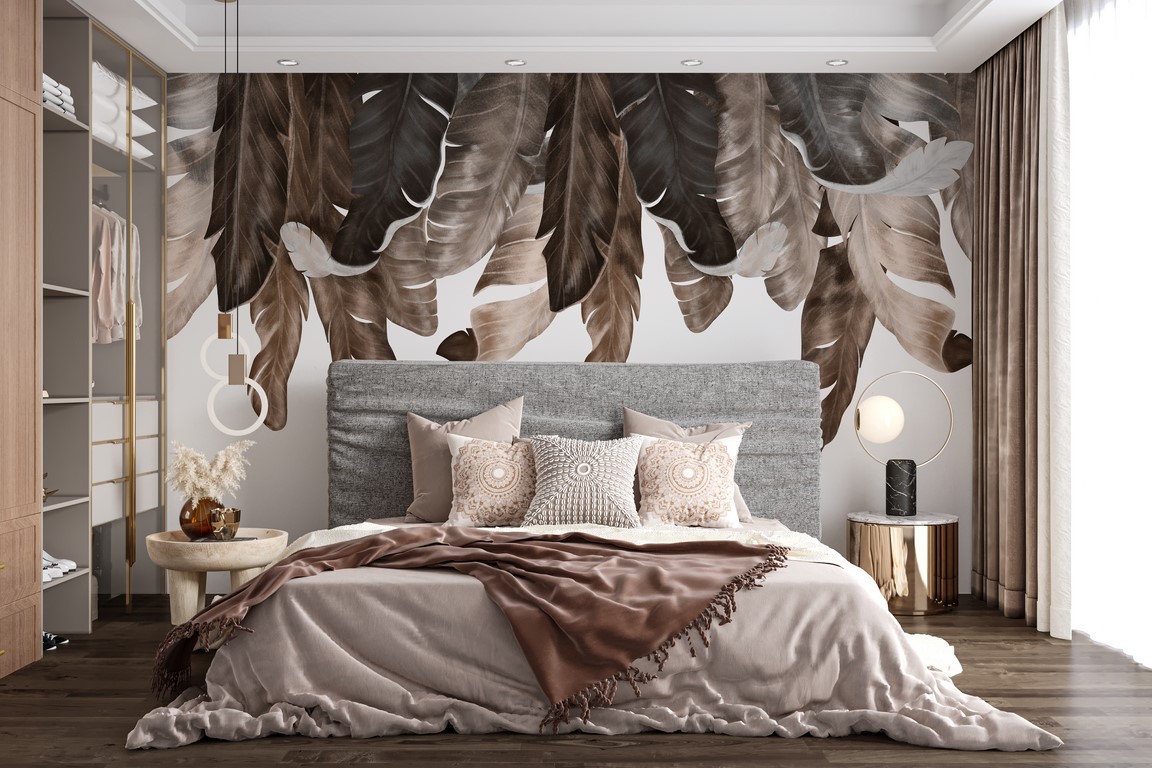 Fototapete mit Bananenblättern in Brauntönen