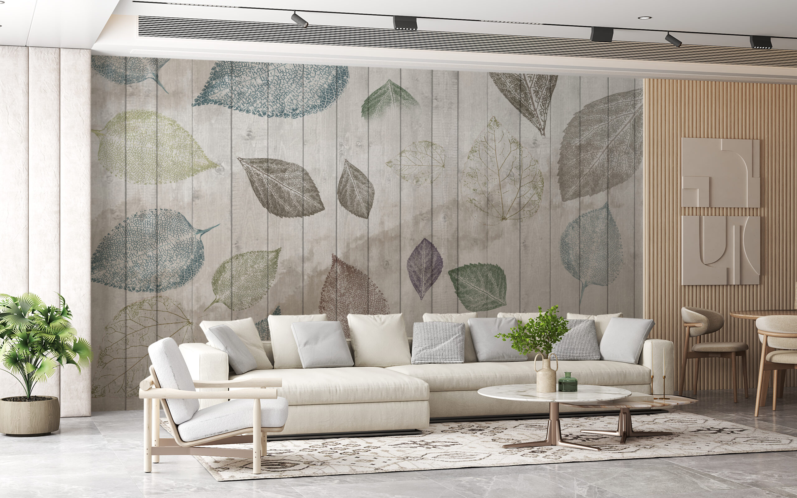 Wandmalerei mit Blättern auf Brettern