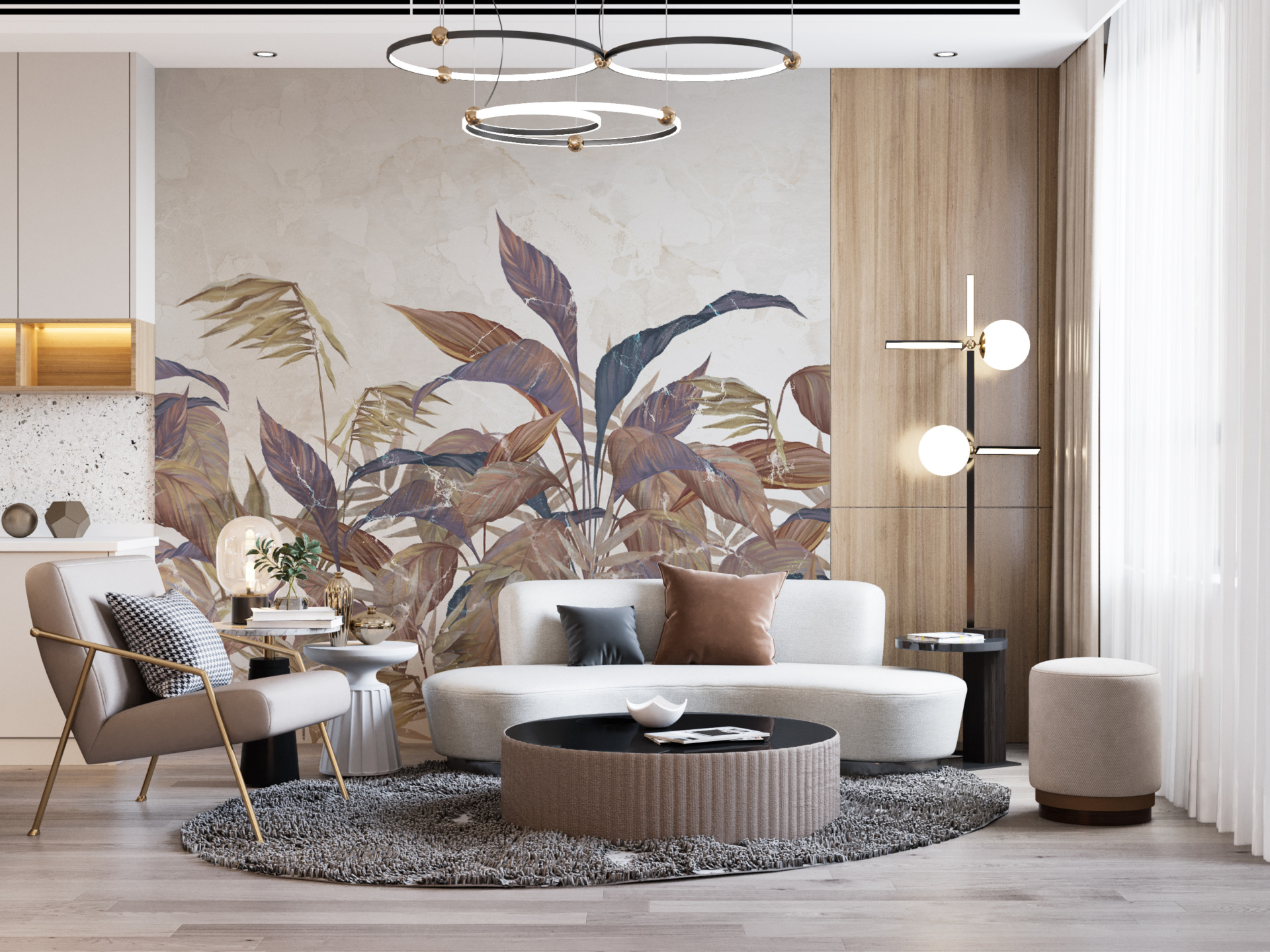 Fototapete - Blätter auf hellem Hintergrund