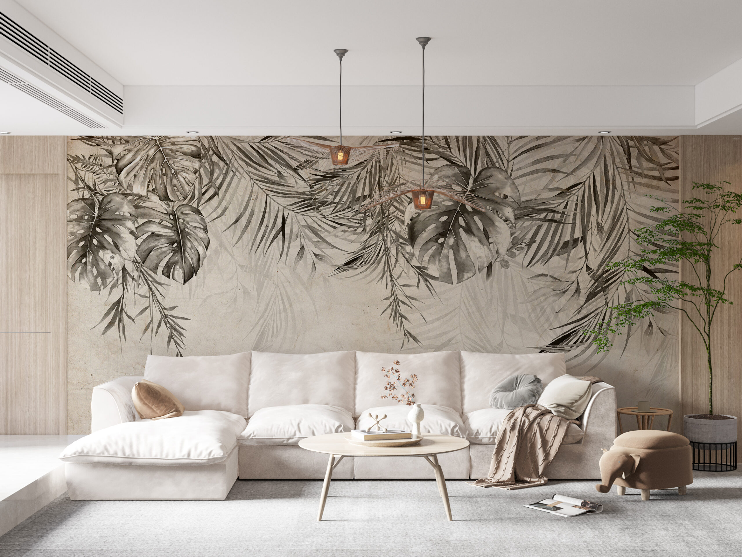 Wandmalerei Blätter auf altem Papier