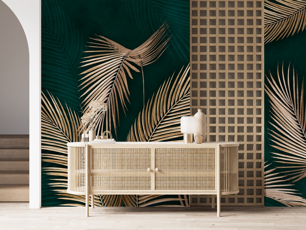 Photomural Goldene Palmenblätter