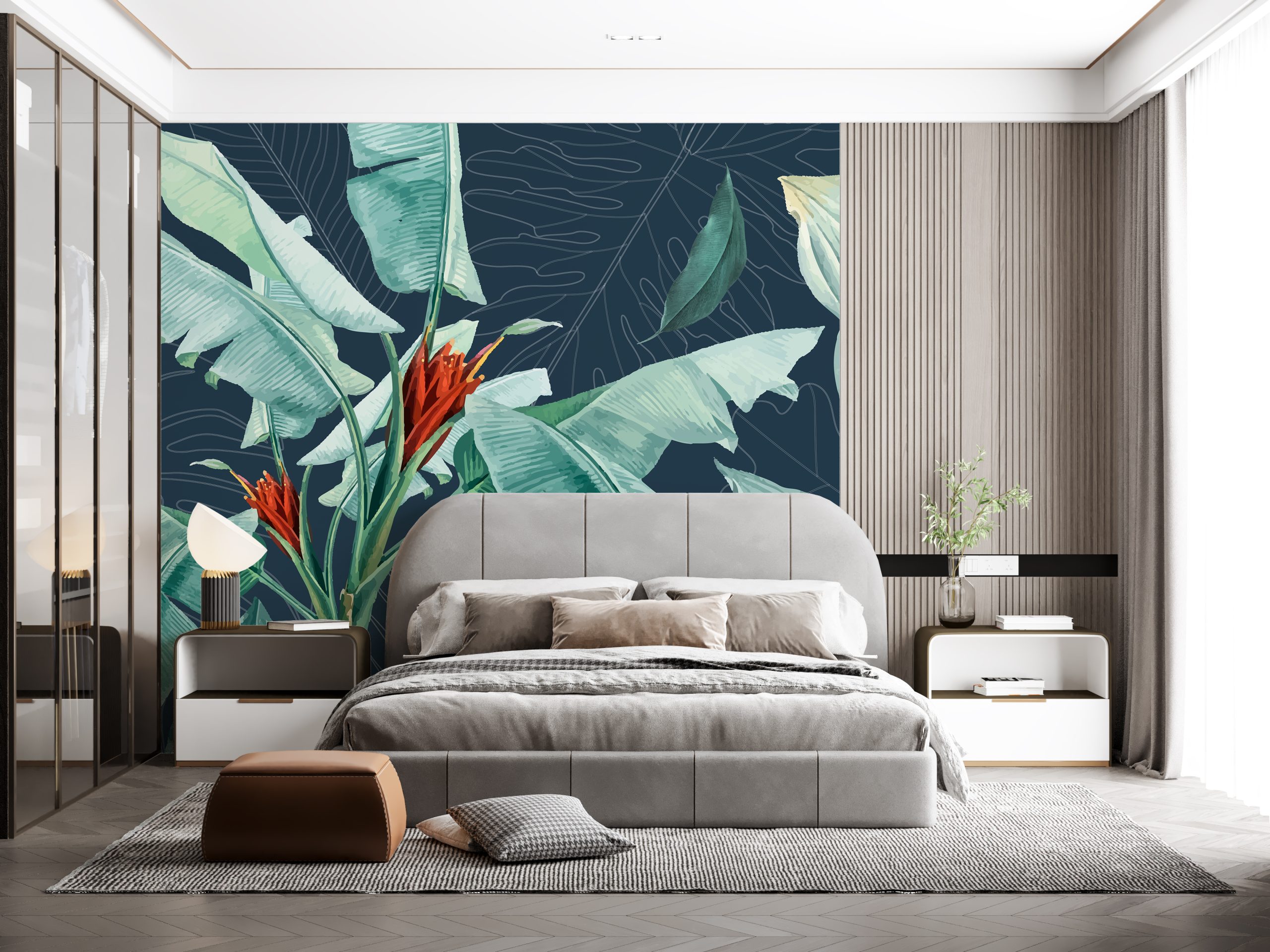 Tapete Blätter und Blumen