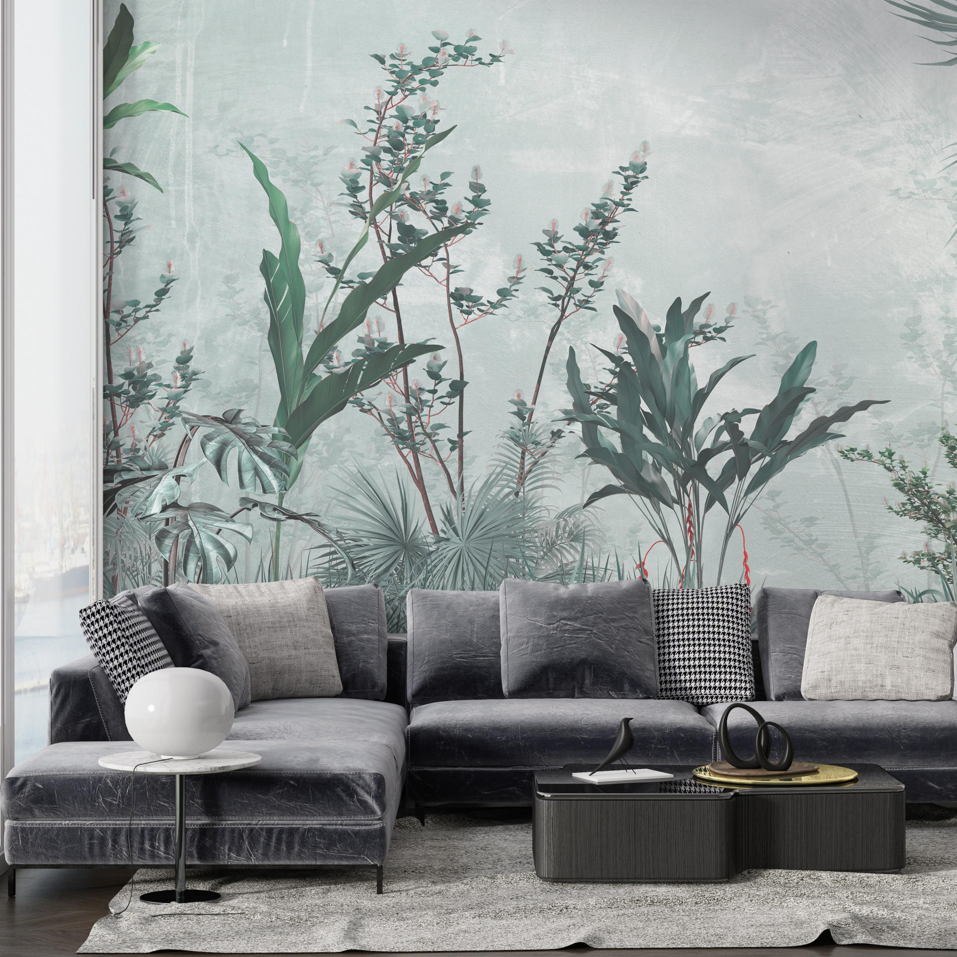 Wandmalerei aus Blättern und Gräsern