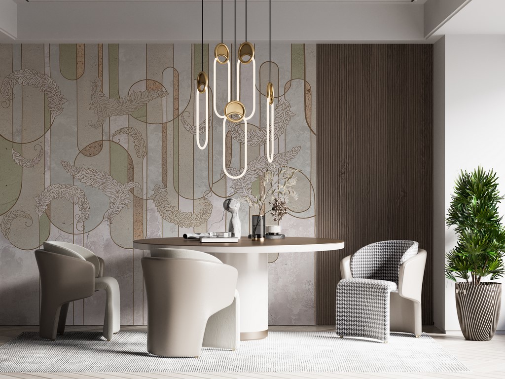 Tapete Blätter in geometrischem Muster