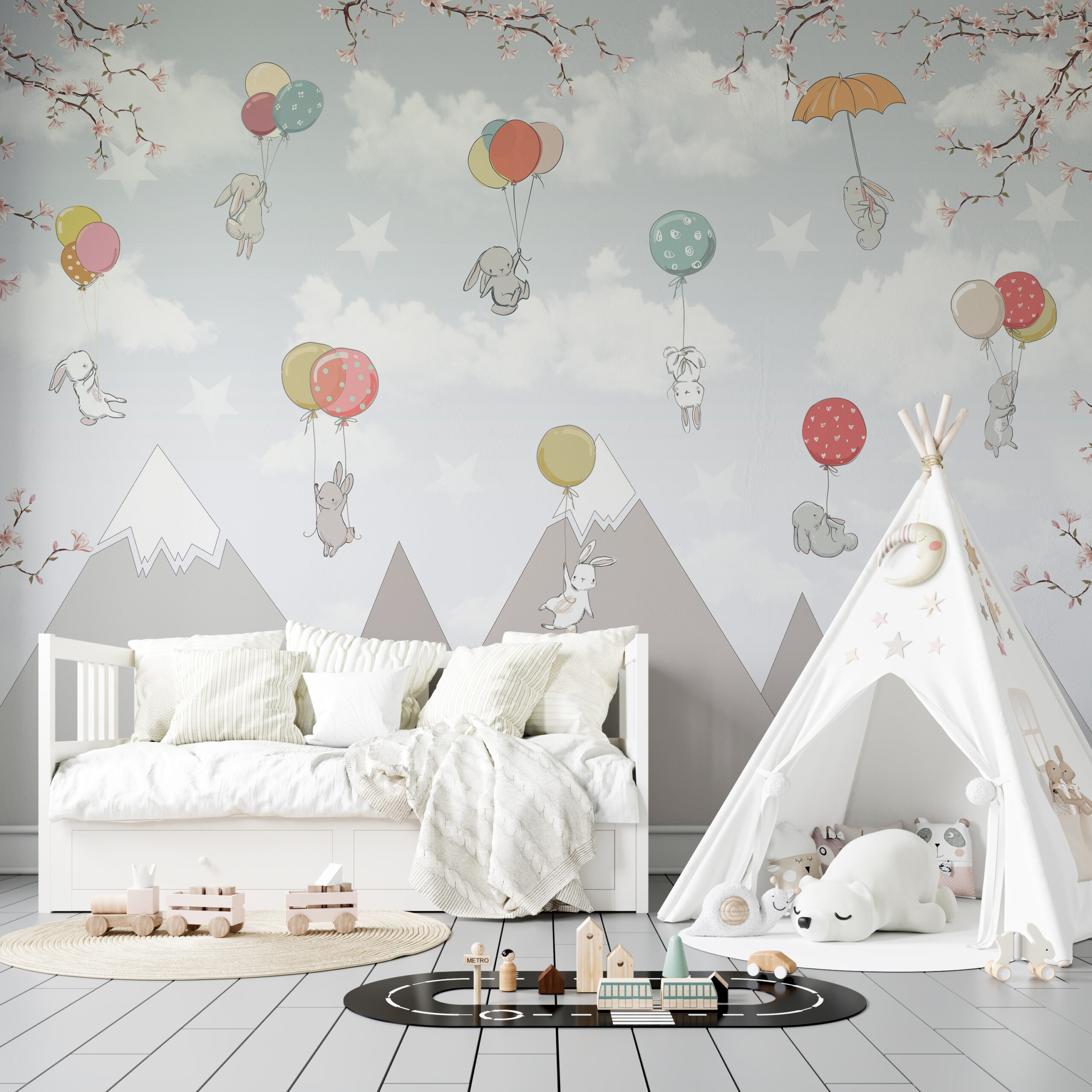 Wandgemälde Flug über Berge