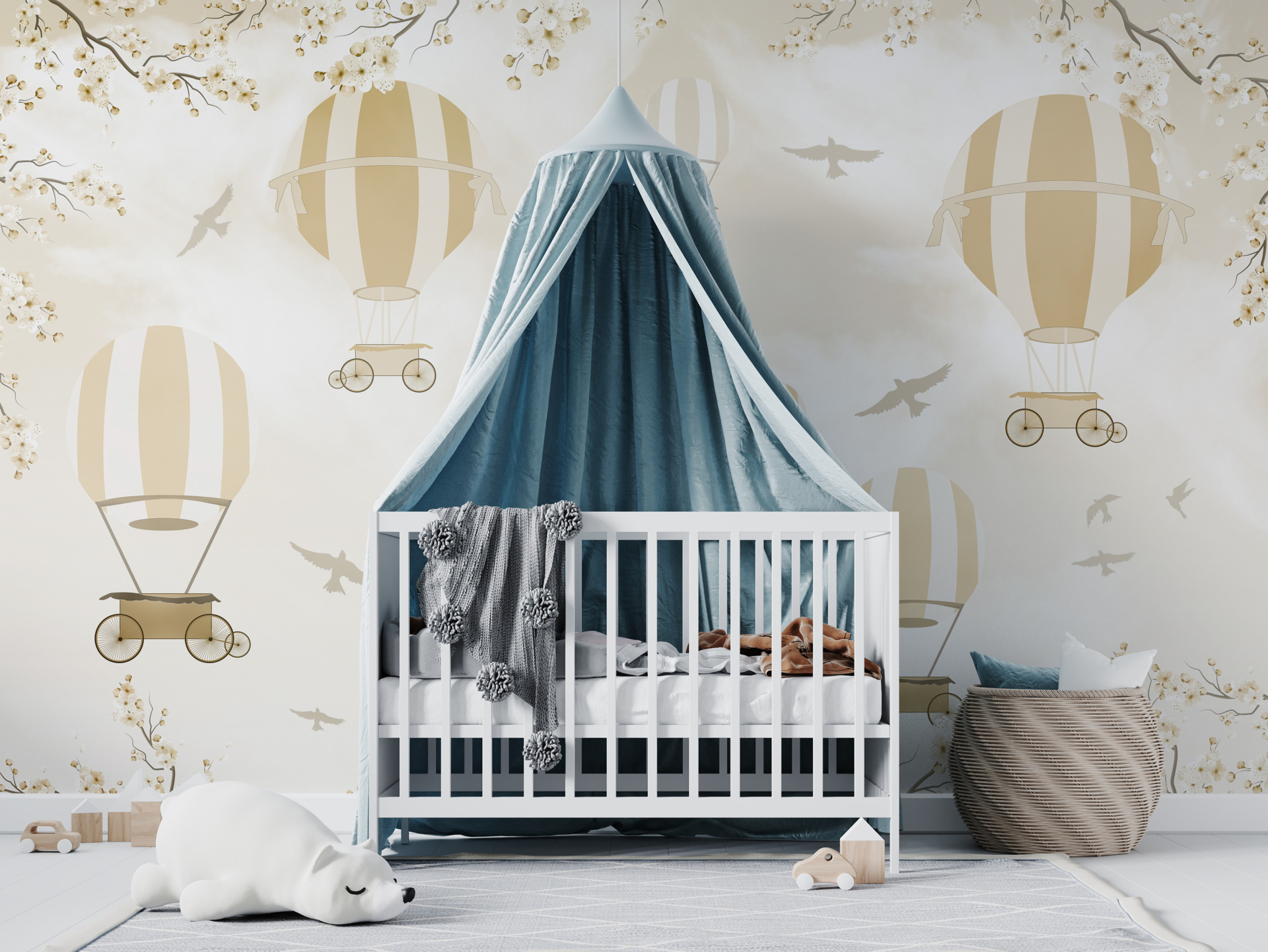 Wandbild Flug in Kirschblüten