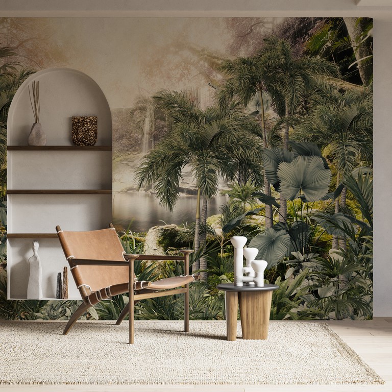 Wandgemälde Magischer Wasserfall im tropischen Dschungel