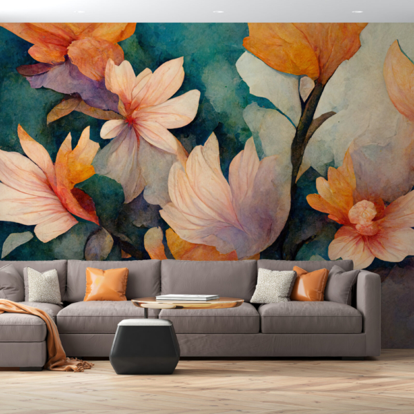 Wandgemälde mit gemalten Blumen