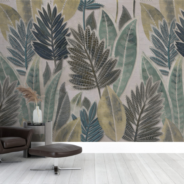 Wandmalerei aus gemalten Blättern