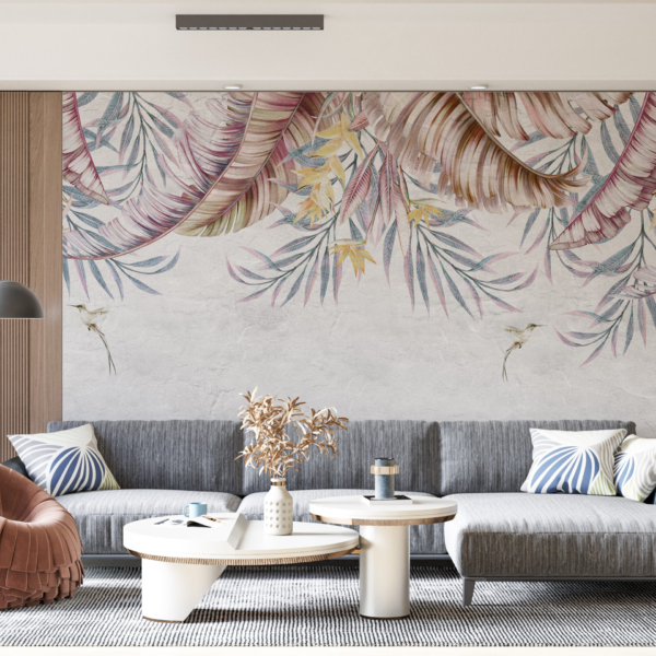 Wandmalerei aus gemalten Blättern