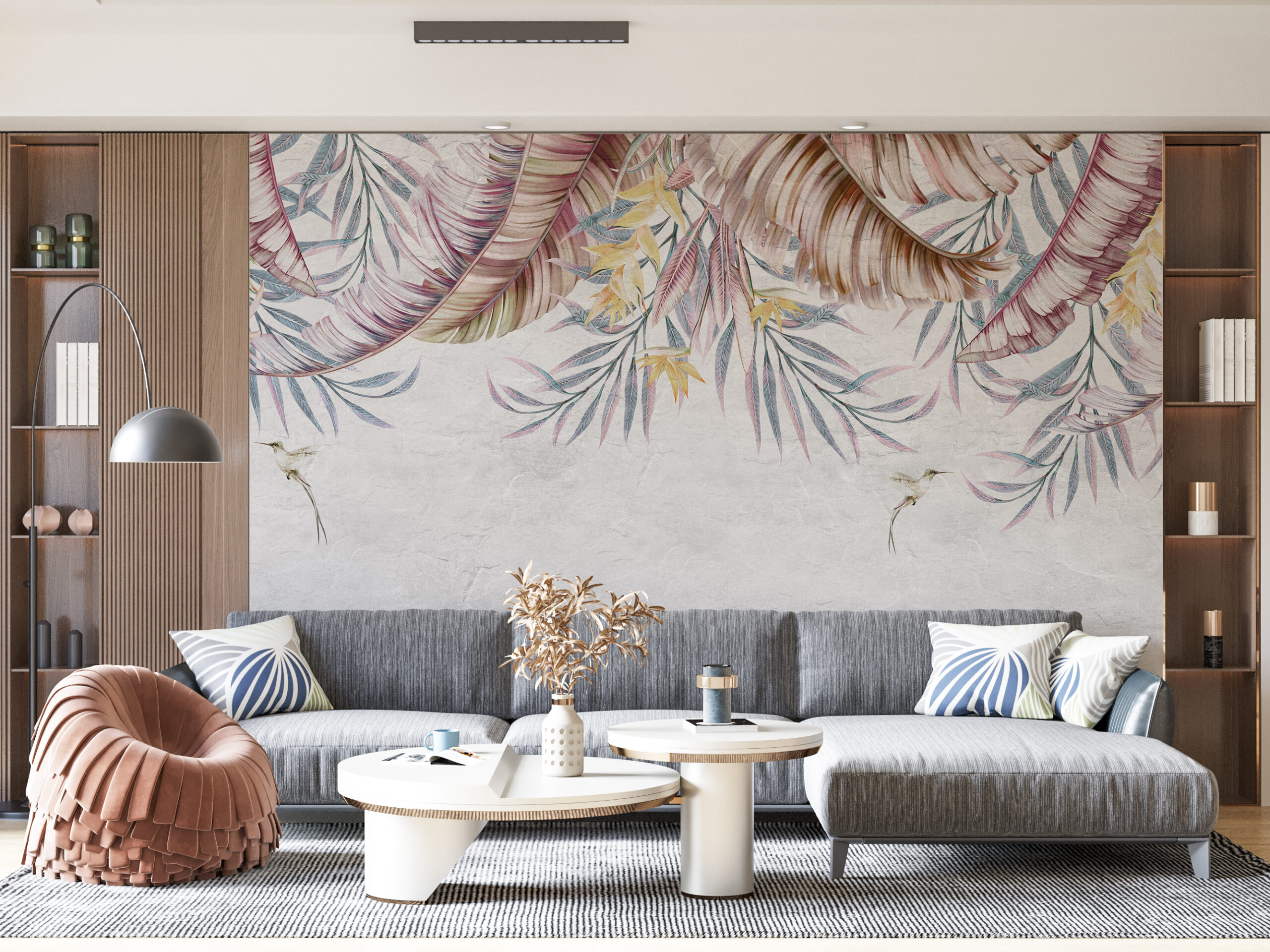 Wandmalerei aus gemalten Blättern