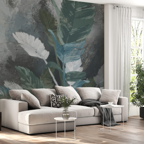 Wandmalerei aus gemalten Blättern