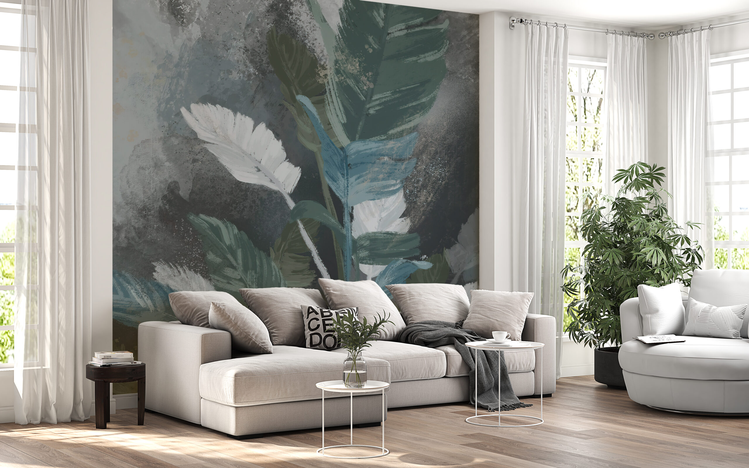 Wandmalerei aus gemalten Blättern