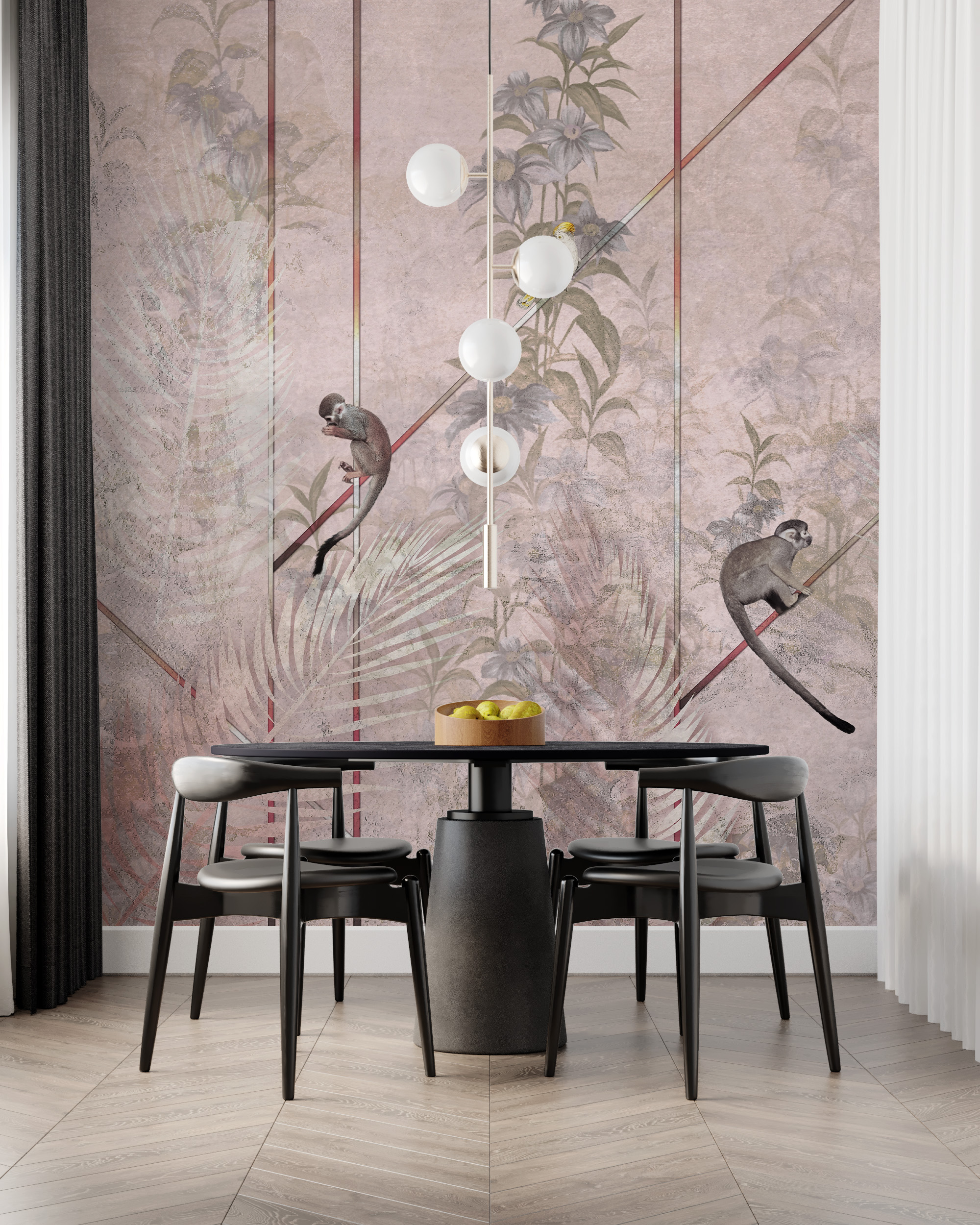 Fototapete mit Affen auf einem rosa Hintergrund