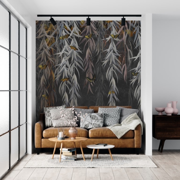 Wandbild Schmetterlinge in Weidenzweigen