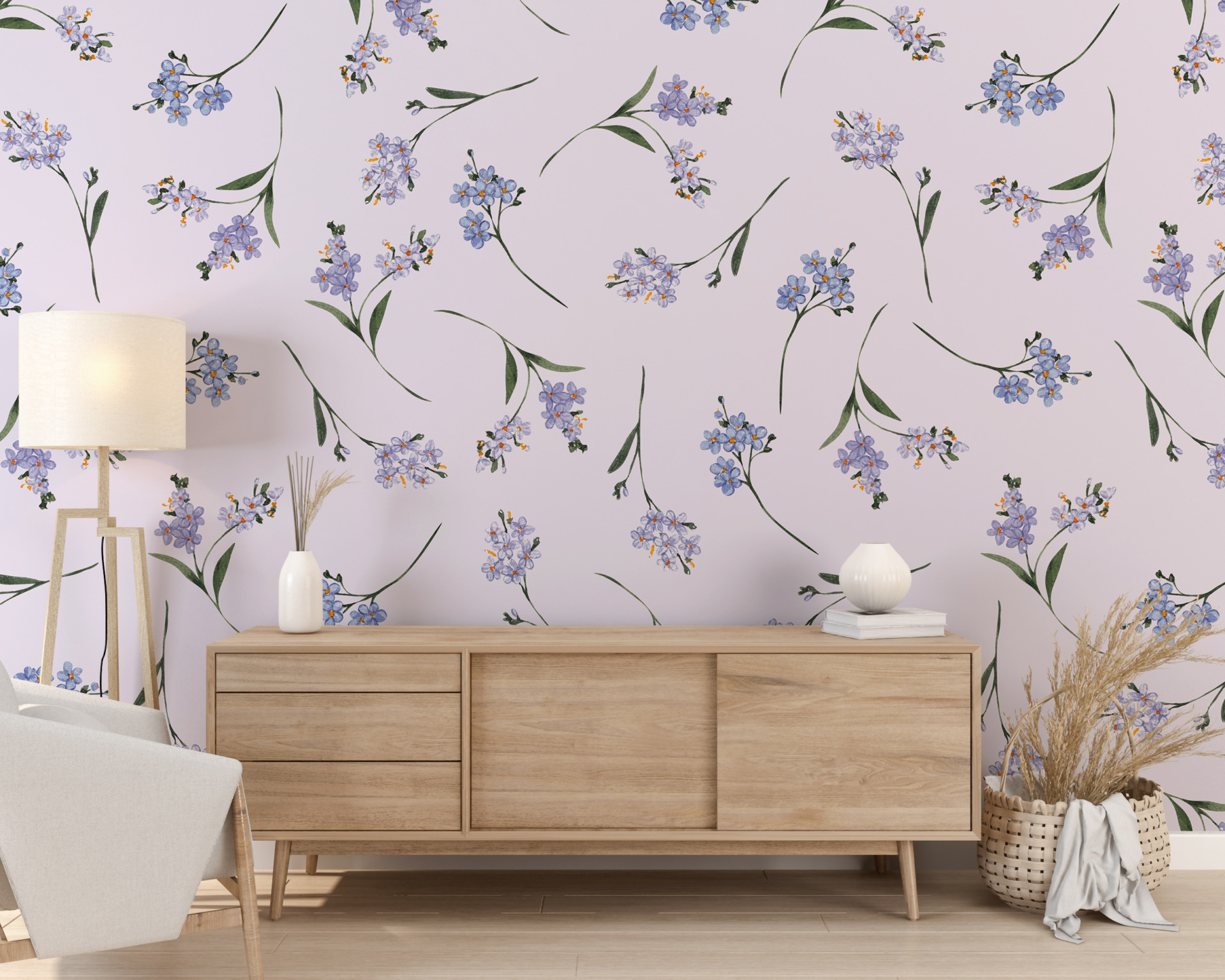 Blaue Blumenmotivtapete